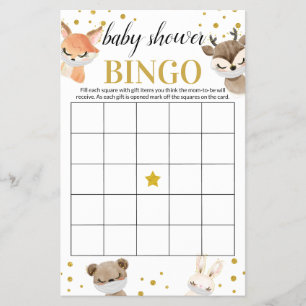 Baby shower Game Woodland Baby Animals Bingo Kaart