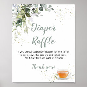 Baby shower Games Tea Party Diaper Raffle Sign Poster