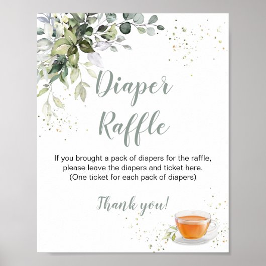 Baby shower Games Tea Party Diaper Raffle Sign Poster (Voorkant)