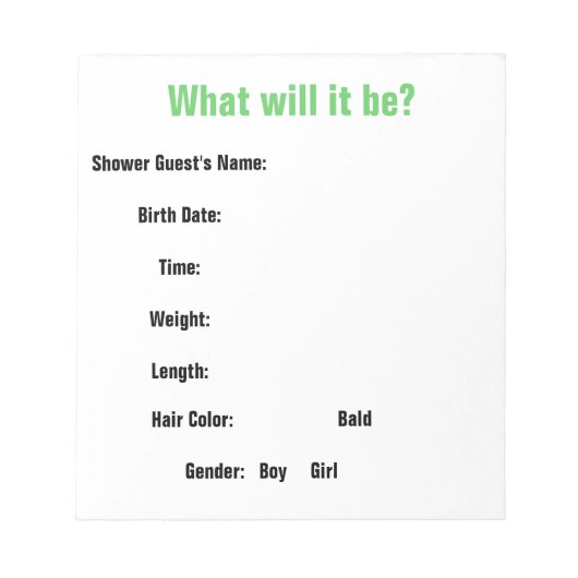 Baby shower gaming notitieblok (Voorkant)