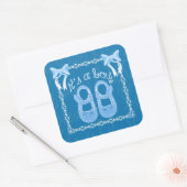 Baby shower garçon bleu carré autocollant (Enveloppe)
