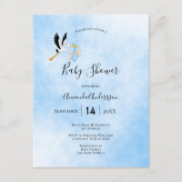 Baby shower garçon bleu cigogne invitation