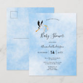 Baby shower garçon bleu cigogne invitation (Devant / Derrière)
