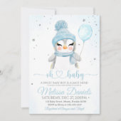 Baby shower garçon d'hiver invitations Pinguin (Devant)