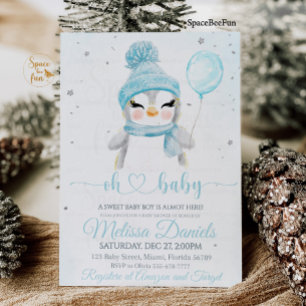 Baby shower garçon d'hiver invitations Pinguin