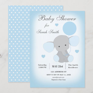 Baby shower garçon Invitation éléphant bleu