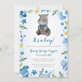 Baby shower Garçon | Invitation | Hippo (Devant)