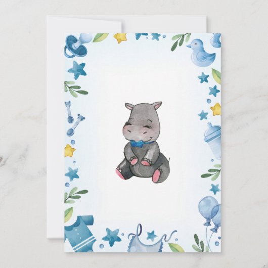 Baby shower Garçon | Invitation | Hippo (Dos)