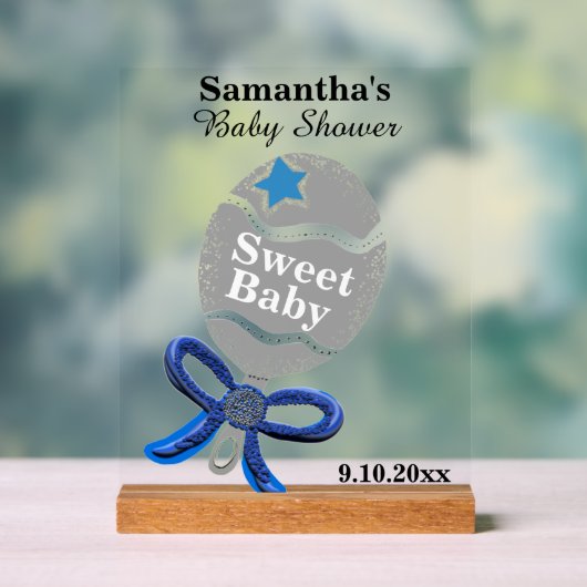 Baby shower Garçon Silver Blue Rattle (Neutre)