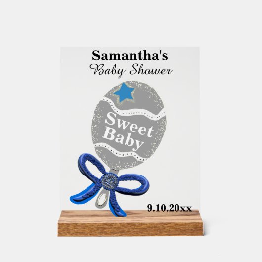 Baby shower Garçon Silver Blue Rattle (Recto)