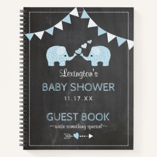 Baby shower Gastboek met Twin Boys Blue Elephants  Notitieboek