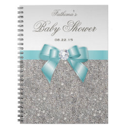 Baby shower Gastenboek Faux Silver Sequins Blauwgr Notitieboek