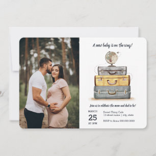 Baby shower Geel grijs koffertje Kaart