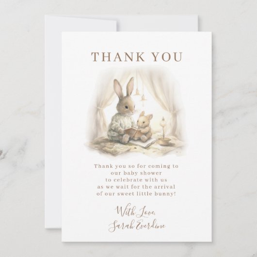 Baby shower Genderneutrale Bunny Bedankkaart (Voorkant)