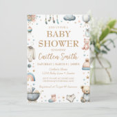 Baby shower Genre Neutre Rose Bleu Invitation (Debout devant)