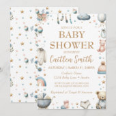 Baby shower Genre Neutre Rose Bleu Invitation (Devant / Derrière)
