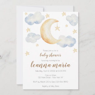 Baby shower Genre Révéler Lune Étoiles Invitation
