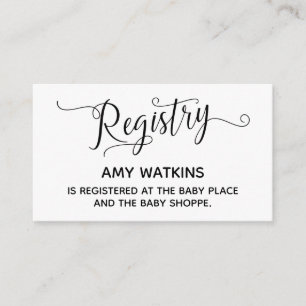 Baby shower Gift Registry Kaarten w / Elegant Scri