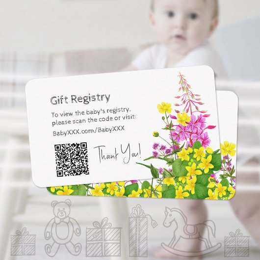 Baby shower Gift Registry Wildflower QR-code Informatiekaartje