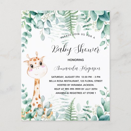 Baby shower giraffe safari uitnodiging (Voorkant)