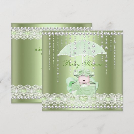 Baby shower Girl Boy Baby Mint Umbrella Pearl Kaart (Voorkant / Achterkant)