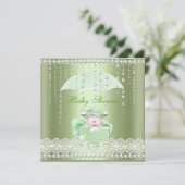 Baby shower Girl Boy Baby Mint Umbrella Pearl Kaart (Staand voorkant)