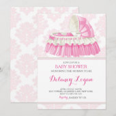 Baby shower Girl Damask Bassinet Invitation (Devant / Derrière)