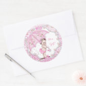 Baby shower Girl Flowers Pink Umbrella Ronde Sticker (Envelop)