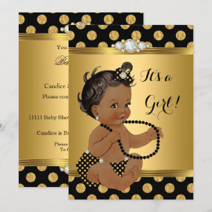 Baby shower Girl Gold Foil Black Pearls Ethnic Kaart