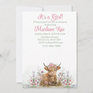 Baby shower Girl Highland koe Kaart