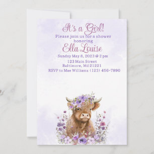 Baby shower Girl Highland koe Kaart