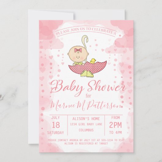 Baby shower Girl in Umbrella Invitation (Devant)