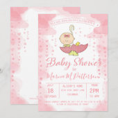 Baby shower Girl in Umbrella Invitation (Devant / Derrière)