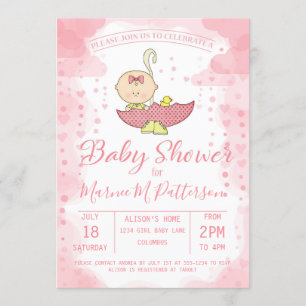 Baby shower Girl in Umbrella Invitation