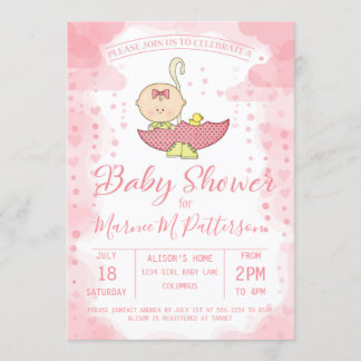 baby shower Girl in Umbrella Invitation Kaart