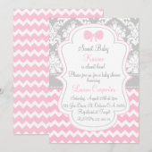 Baby shower girl invitation pink chevron and (Devant / Derrière)