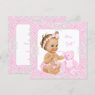  Baby shower Girl Lace Pink Beer Blonde Baby Kaart