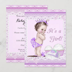  Baby shower Girl Lavender Lace Cupcakes Kaart