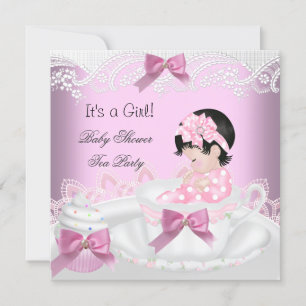 Baby shower Girl Pink Baby Teacup Cupcake 2 Kaart