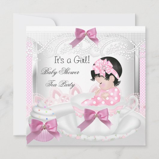 Baby shower Girl Pink Baby Teacup Cupcake 35 Kaart (Voorkant)