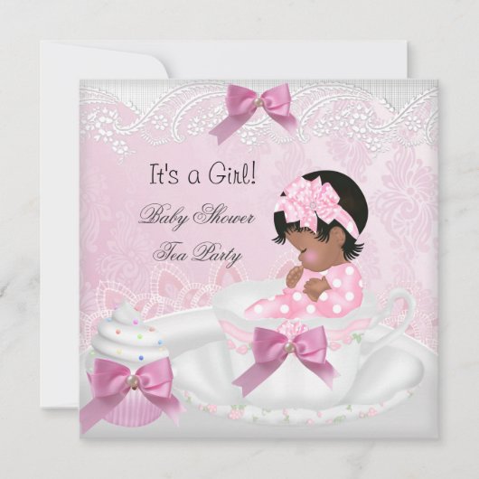 Baby shower Girl Pink Cute Baby Teacup Cupcake 3 Kaart (Voorkant)