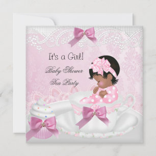 Baby shower Girl Pink Cute Baby Teacup Cupcake 3 Kaart