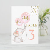 Baby shower Girl Pink Elephant Table Kaart (Staand voorkant)