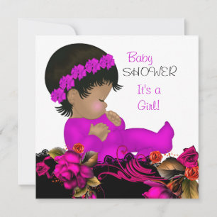 Baby shower Girl Pink Paars Roos Flowers 3b Kaart