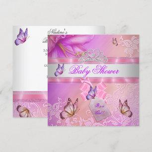 Baby shower Girl Pink Paarse Princess Butterfly Kaart