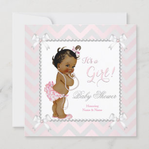 Baby shower Girl Pink Pearl Grey Ethnic Kaart
