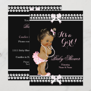 Baby shower Girl Pink Pearls Black Ethnic Kaart