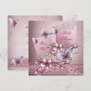 Baby shower Girl Pink Princess Butterfly Kaart