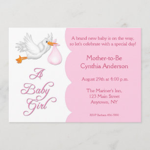 baby shower Girl Pink Stork Kaart