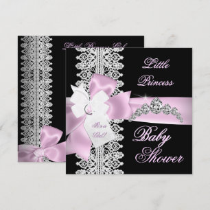 Baby shower Girl Pink White Lace Kaart